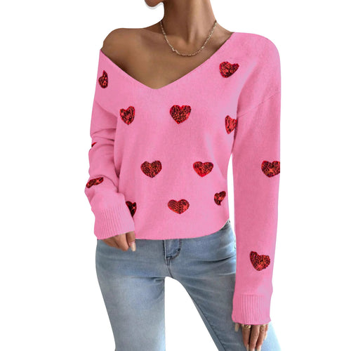 Kvindernes oversized sweatervest med dyb V-hals og hjerte motiv Stilla