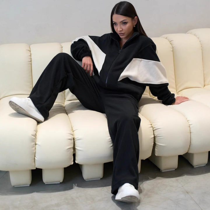 Kvinder afslappet fleece sæt med sporty pasform og store lommer Skovae