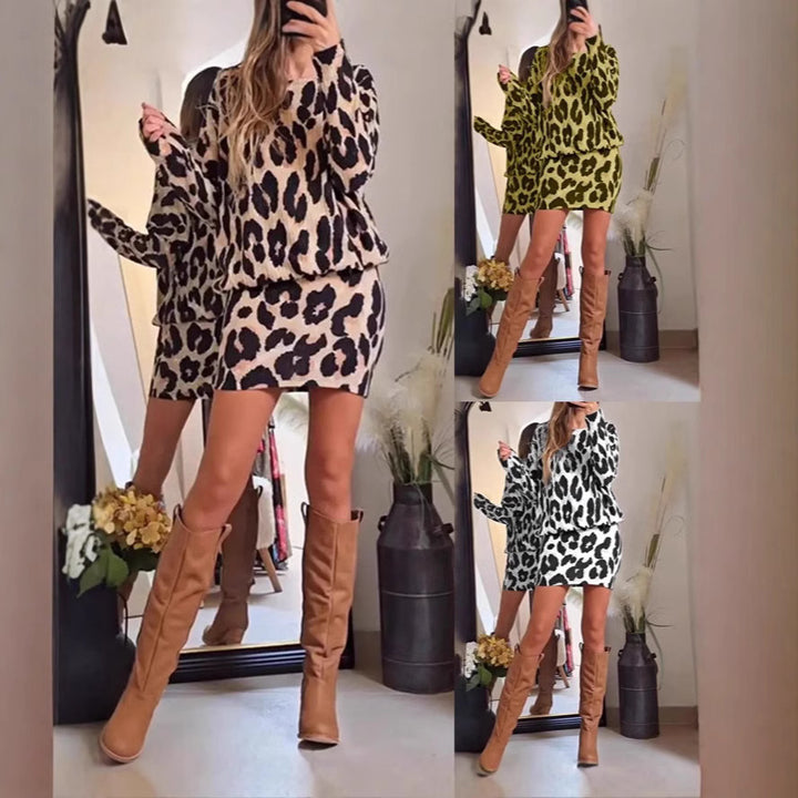 Dame oversized kjole i trendy leopardmønster med lange ærmer Stilla