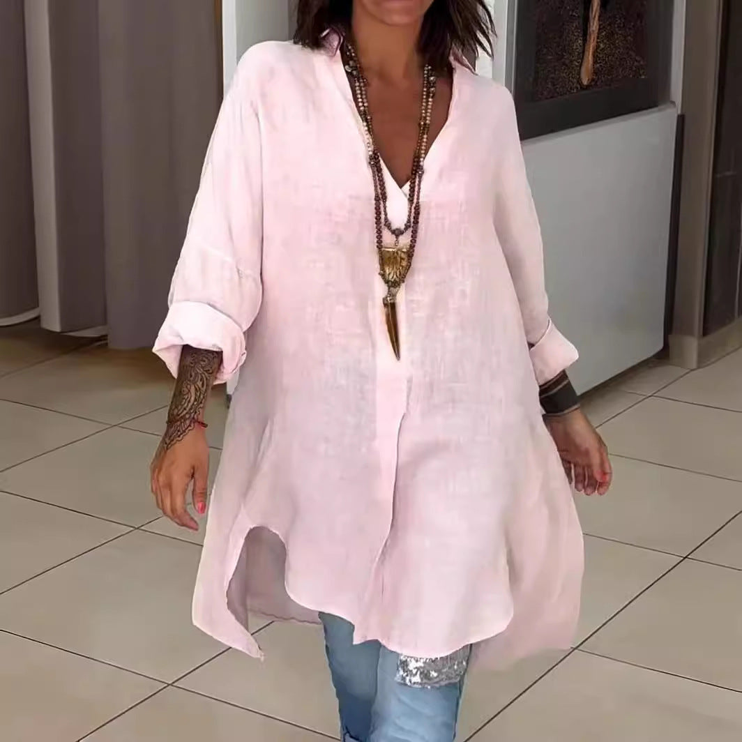 Dame Lettere Linned blouse med asymmetrisk snit og lange ærmer Stilla