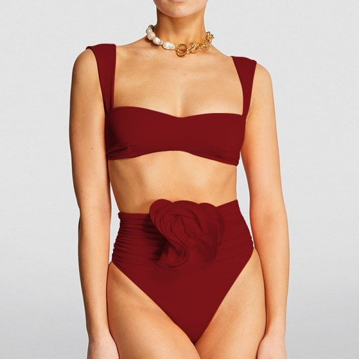 Dame Højskåret Bikini med fint Rynkedetail Skovae