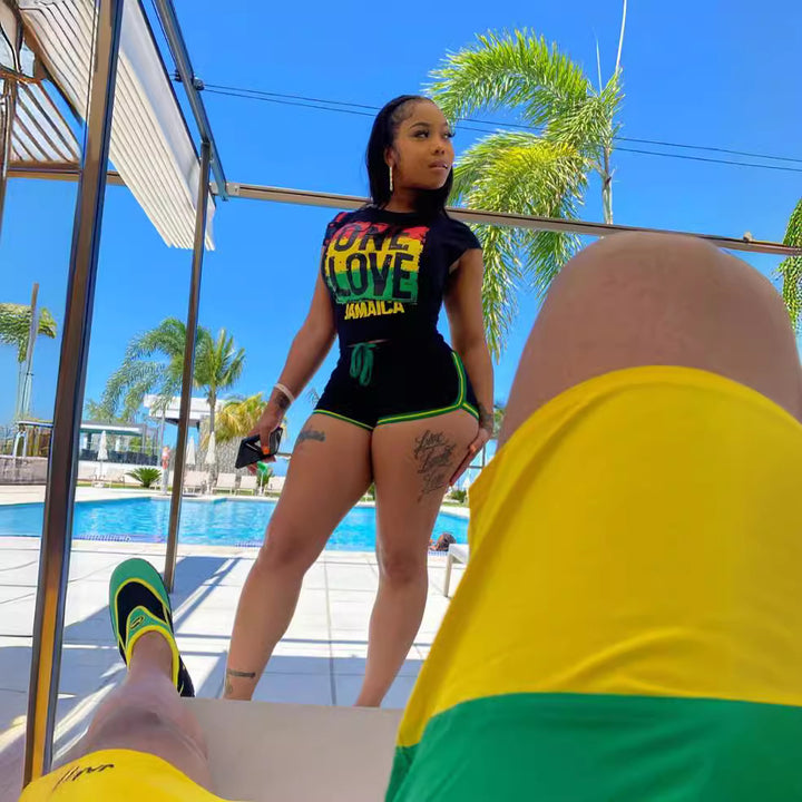 Dame Sporty Kortærmet Crop Top og højtaljede Shorts Sæt Stilla
