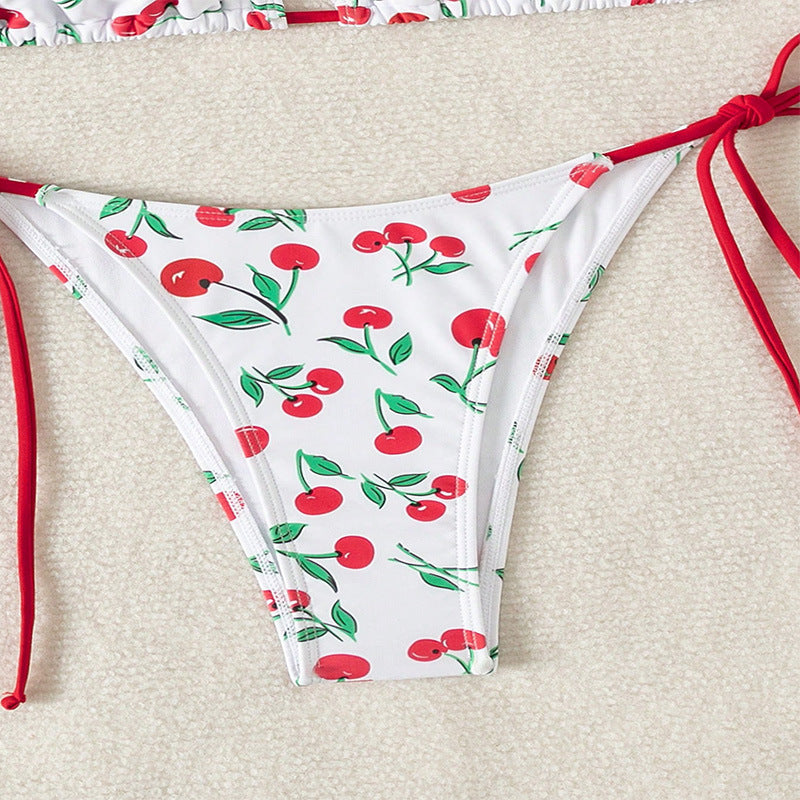 Dame triangel-bikini med frugtagtigt mønster og justerbare snorebånd Skovae