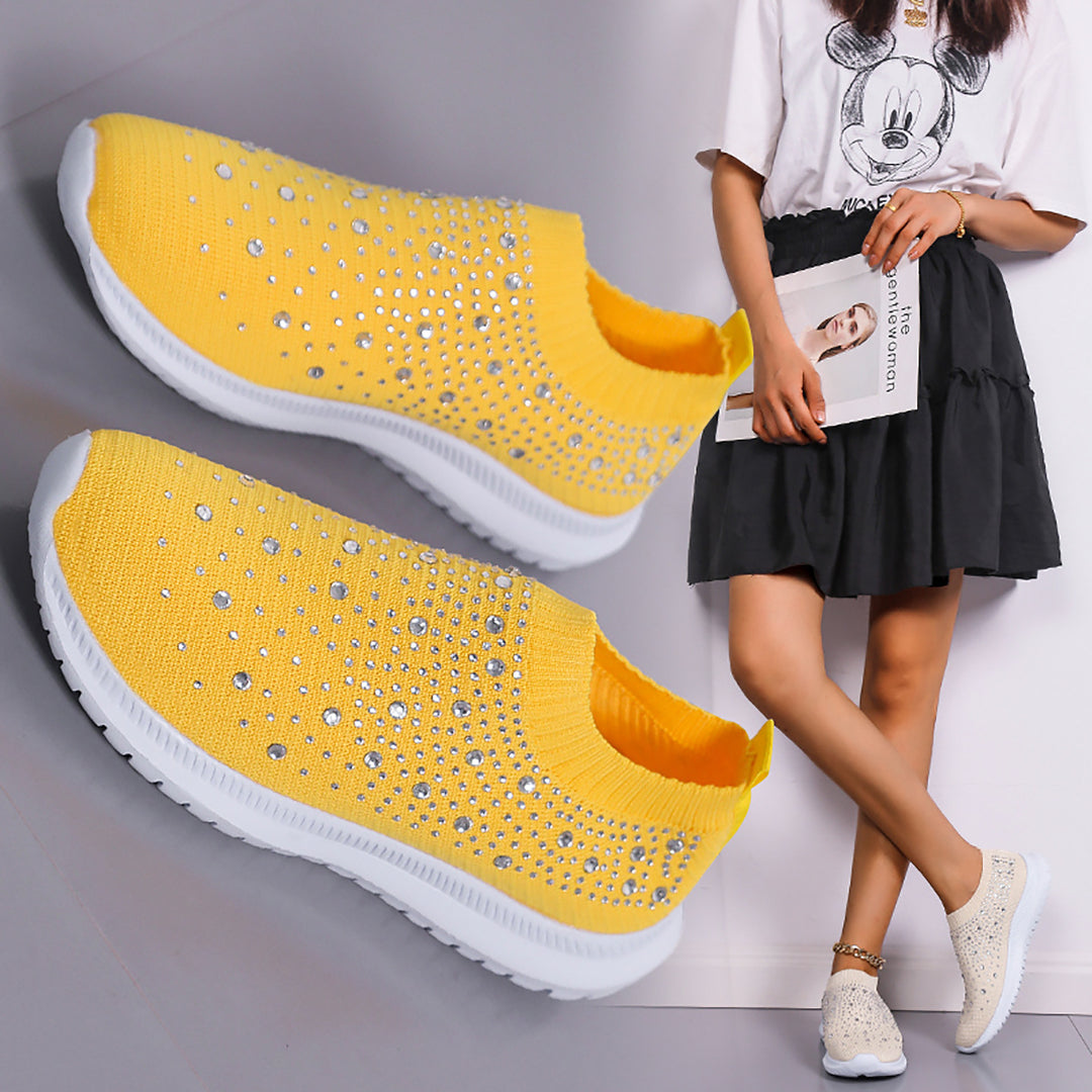 Dame sneakers med funklende strass-applikationer og elastisk strik-overmateriale Stilla