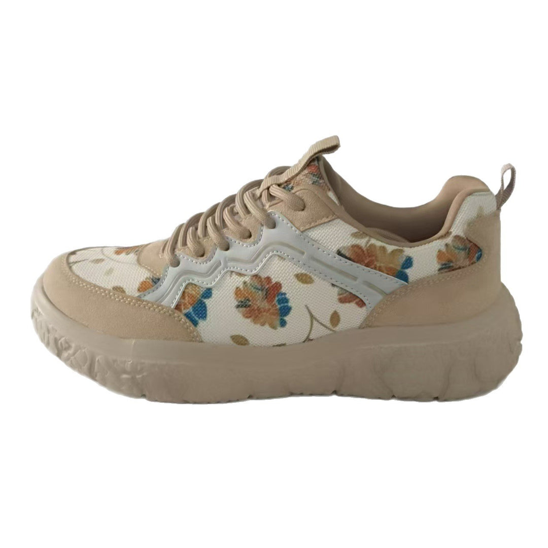 Dame nan mode Plateau-sneakers med blomstret canvasmønster og ruskind pynt skoae