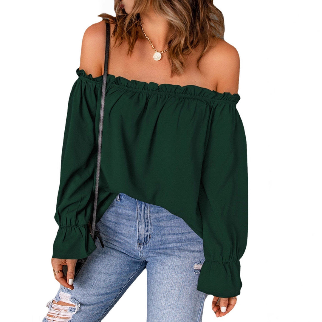 Dame Off-Shoulder Bluse med Ruffles detaljer og lange ærmer Skovae