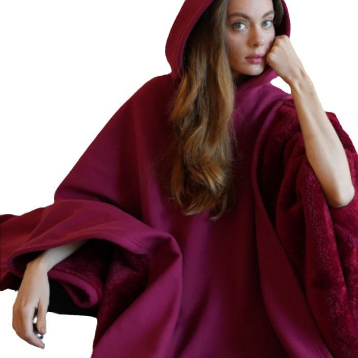 Dame multifunktionel poncho tæppe med hætte Stilla