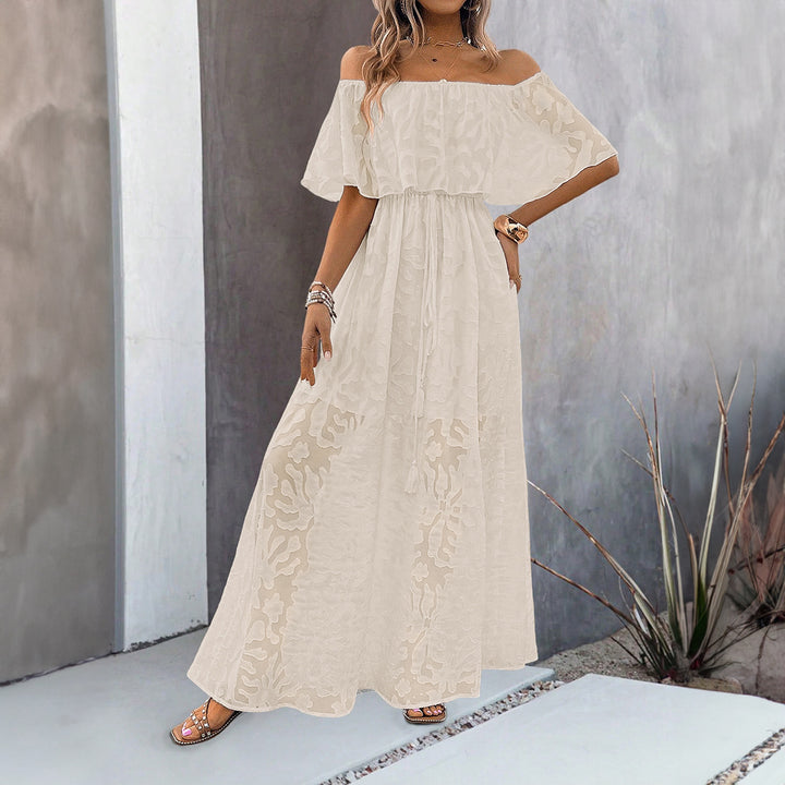 Dame Maxi-kjole med off-shoulder udskæring og floralt blonde mønster Stilla