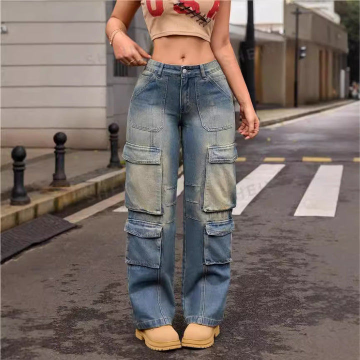 Dame Cargo-Jeans i vintage-stil Stilla