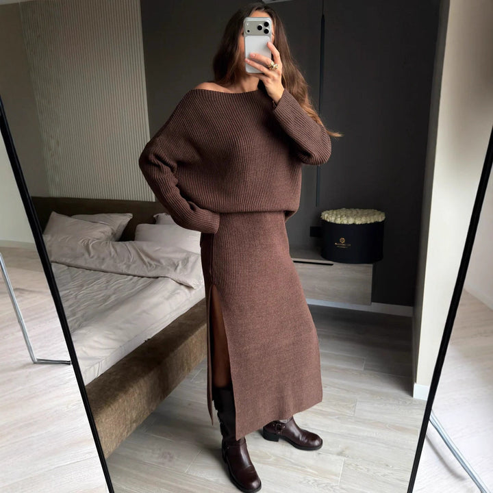 Kvinders Strik Kjole og Oversize Sweater Sæt Stilla