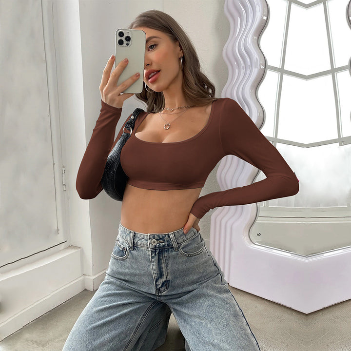 Kvinders langærmet crop top med elegant firkantet udskæring og behagelig pasform Stilla