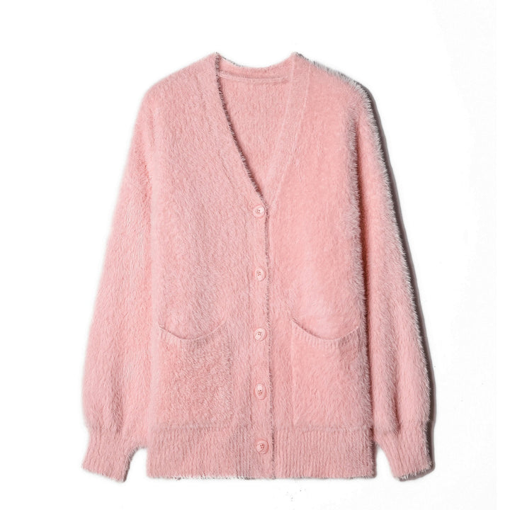 Dame fluffy cardigan med lommer og brede revers Stilla