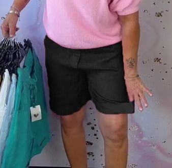 Dame nano Linned shorts med ophængt kant, knap- og lynlåslukning samt sidelommer Skovae
