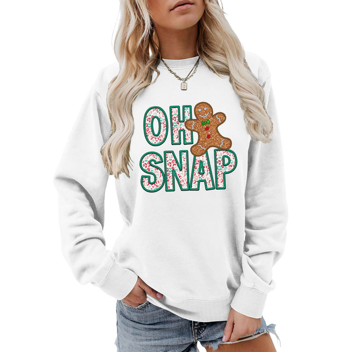 Kvinders sweatshirt med sjovt peberkagemand motiv og glitrende bogstaver Stilla