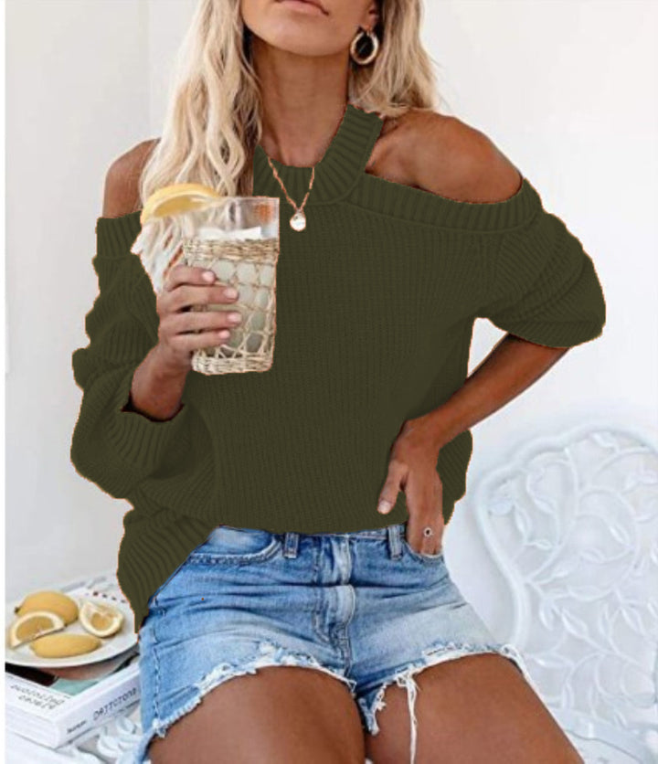 Dame afslappet strikket pullover med skulderfri design Stilla