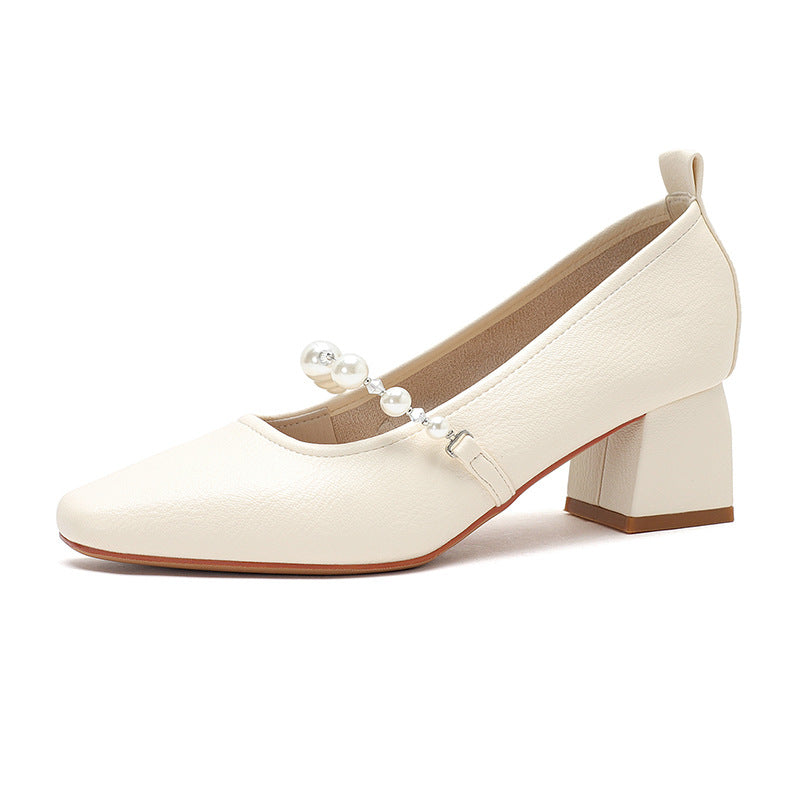 Femme Elegante Blok-hæls Mary Jane Pumps med Perleaccent Stilla
