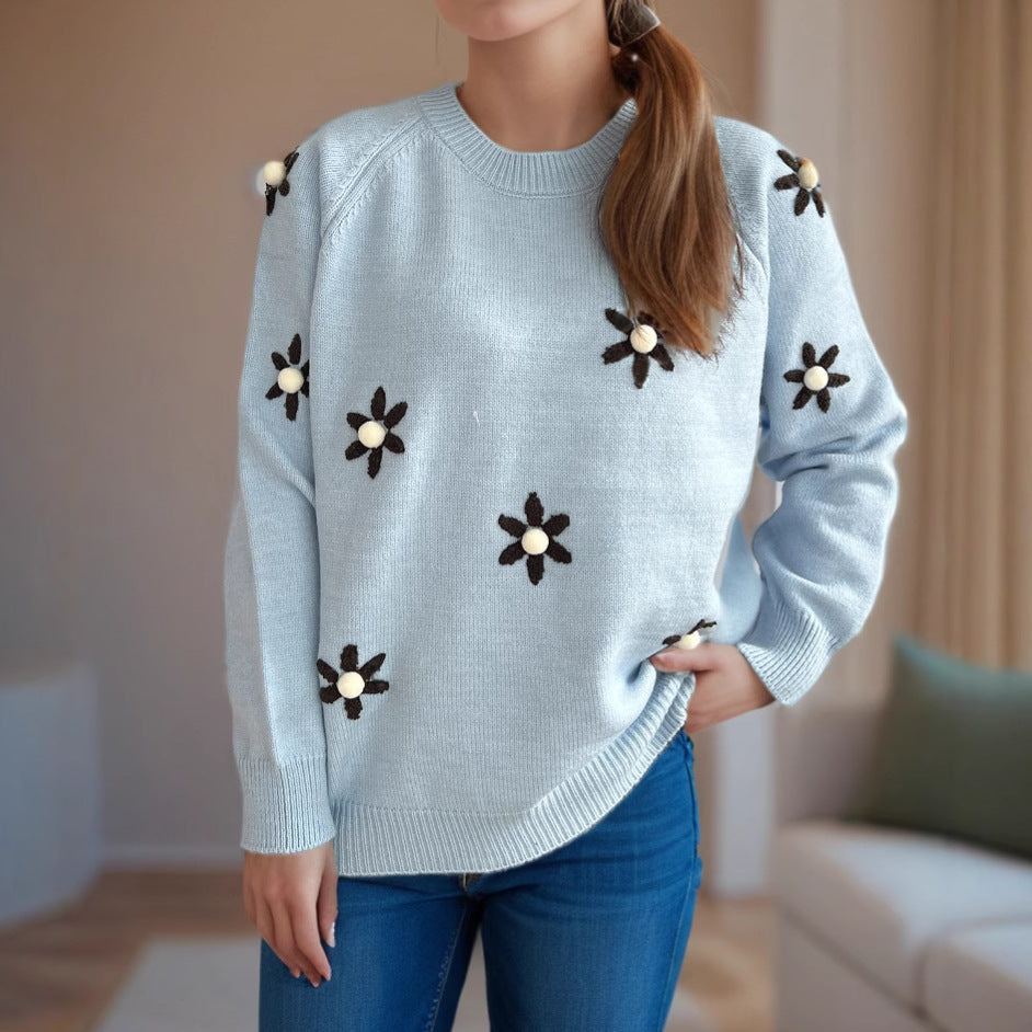 Kvinders sweater med blomsterapplikationer og afslappet pasform Stilla