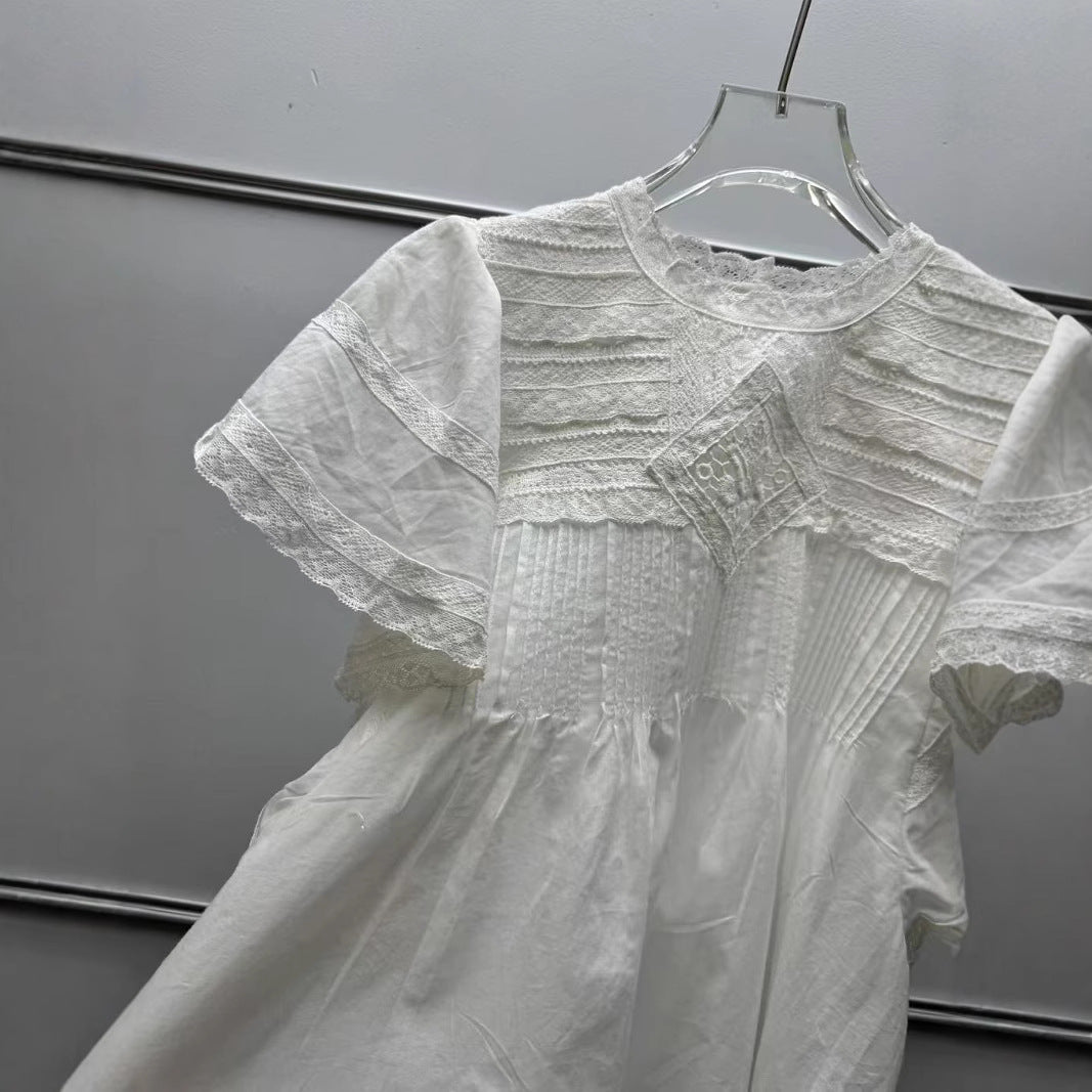 Damer Luftig Bluse med fine Spidses detaljer og Ruffle detaljer Stilla