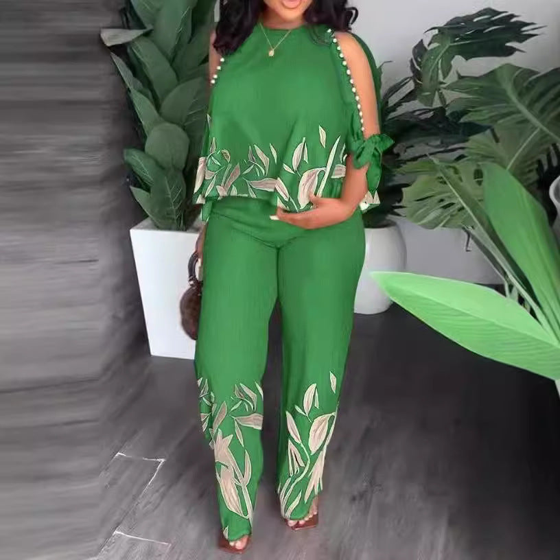 Dame Elegant designet sommeroutfit med blomstermønster og skulderfri overdel Skovae