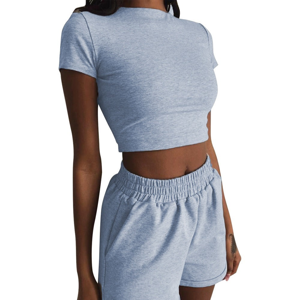 Dame Sporty Sæt med cropped T-shirt og Shorts Stilla