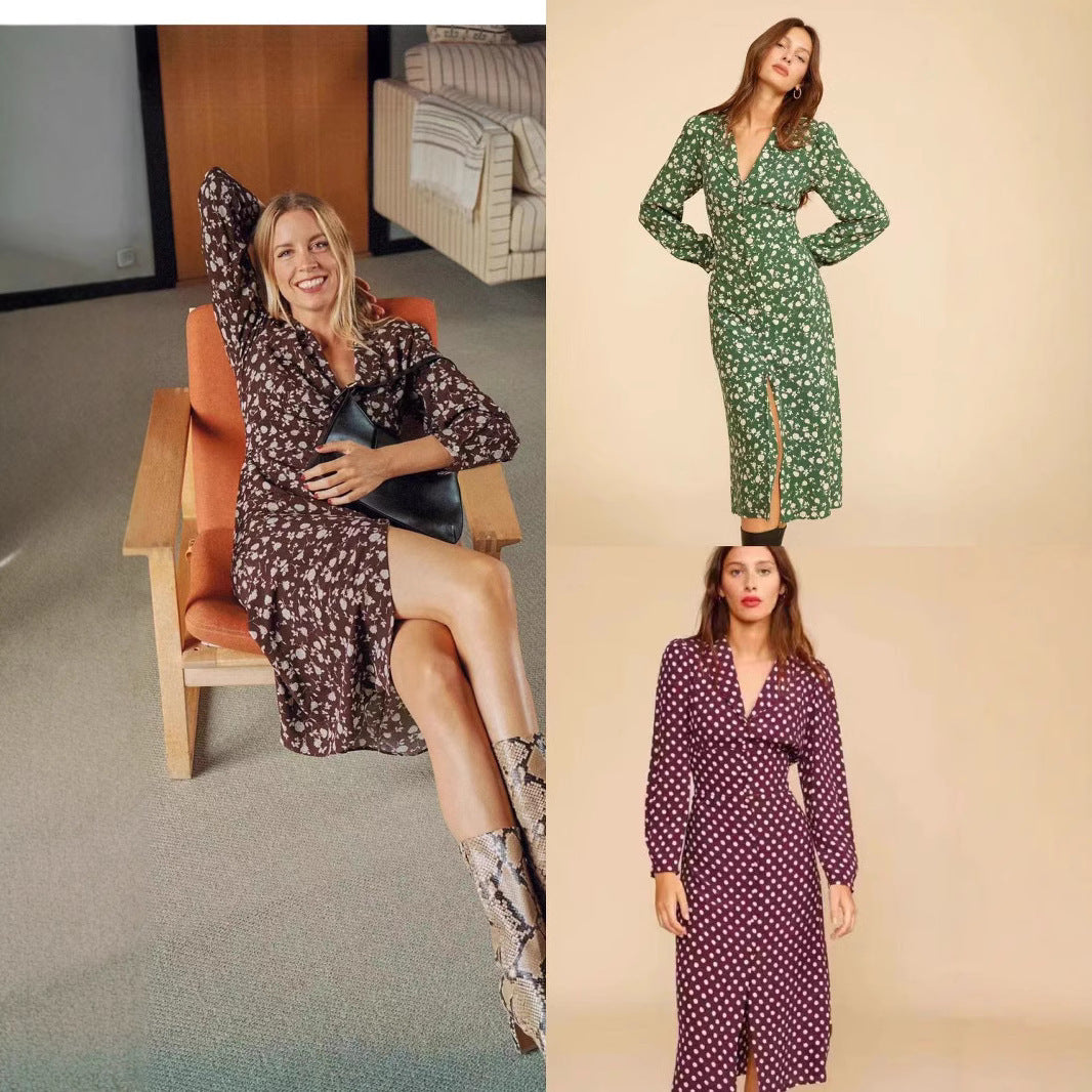 Dame Midikjole med florale accenter og elegant indpakningsdesign Stilla