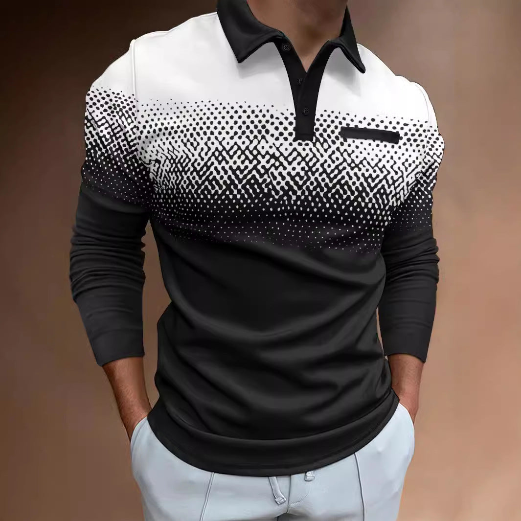 Herrer Langærmet Polo T-shirt med moderne grafikdesign og elastiske egenskaber Stilla