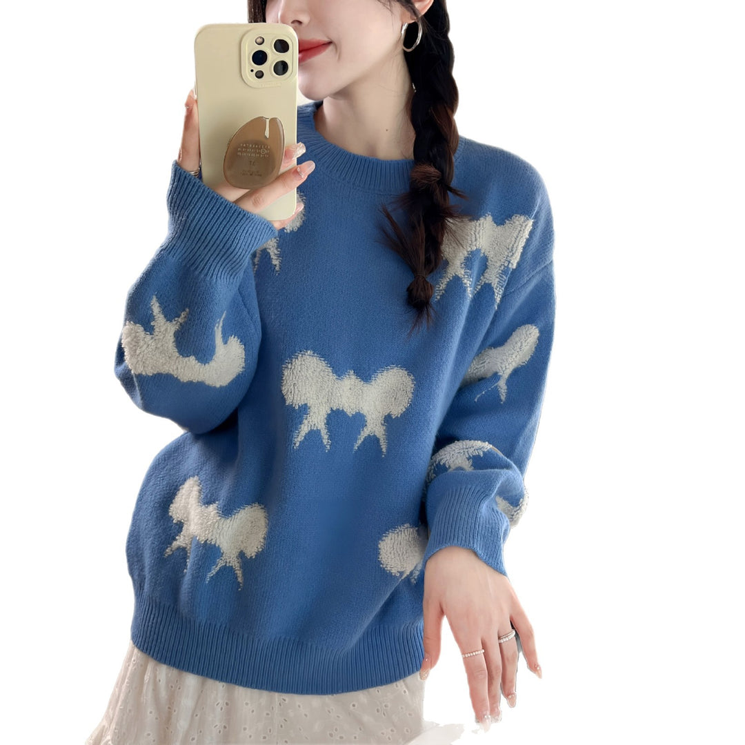 Damer Mønstret Sweater med Stilfuldt Dyremotiv og Casual Snit Stilla