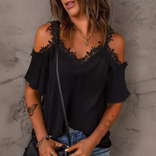 Dame Cold-Shoulder Spidsenblonde Bluse Stilla