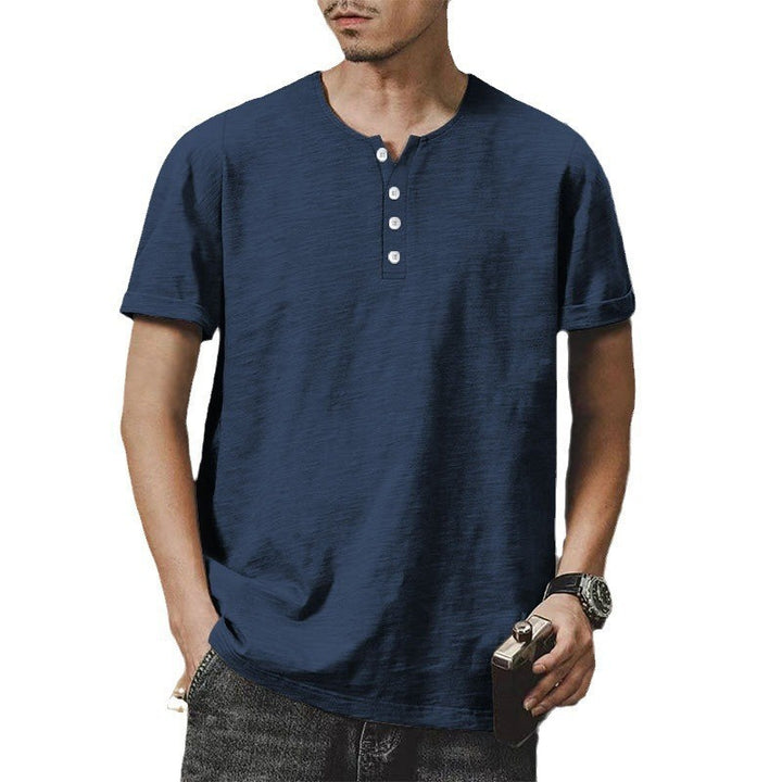 Herre høj kvalitet kortærmet Henley T-shirt med moderne knapper og behagelig pasform Stilla