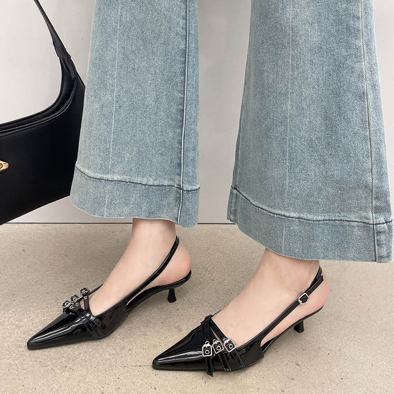 Dame Slingback Pumps med spidse tåområde og glamourøse accenter Stilla