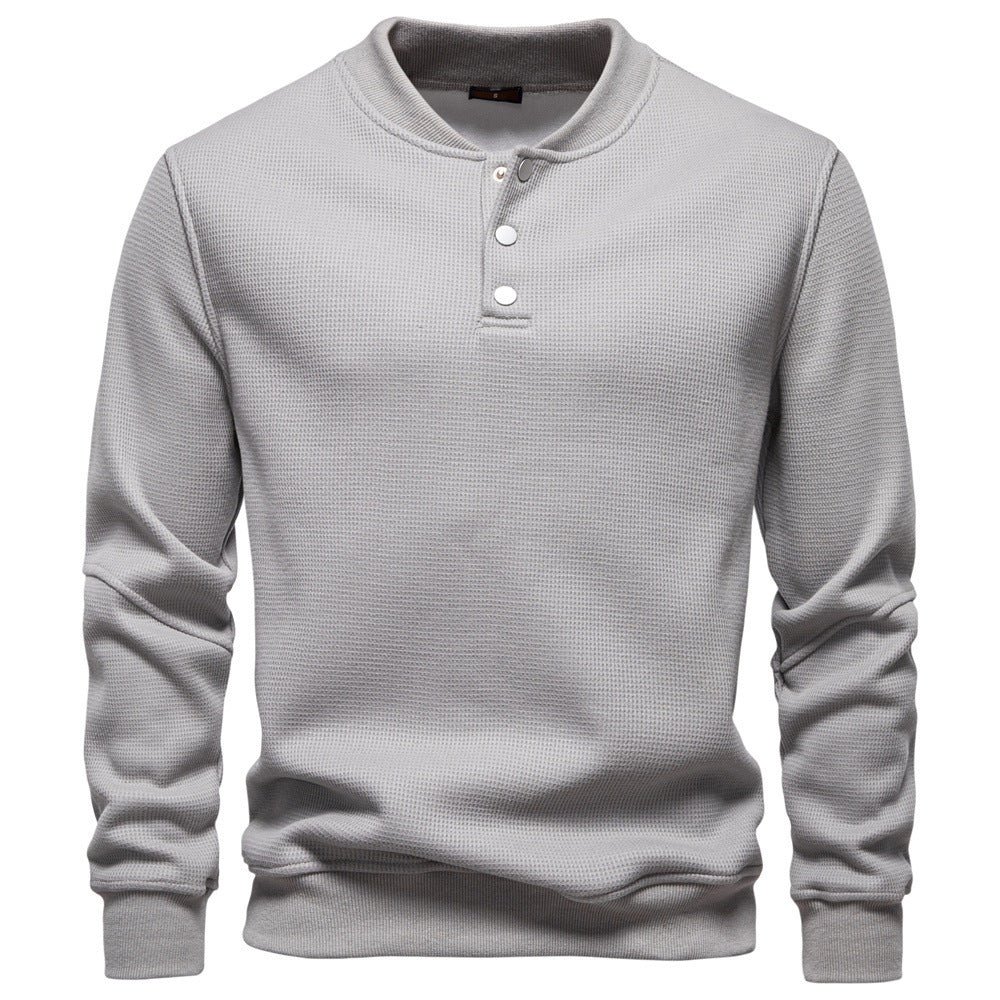 Herrer nan vaffelstruktur-Henley-pullover med kort tryknaplukning og ribkant Skovae