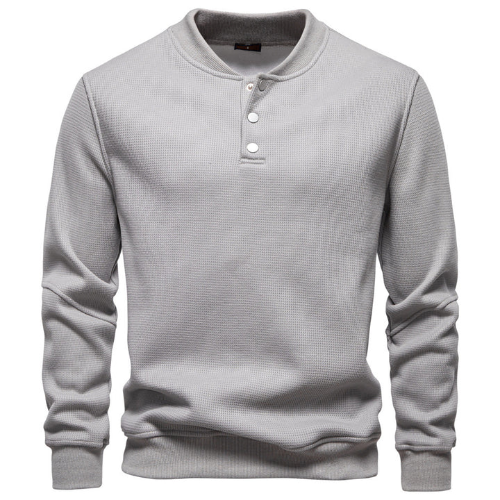 Herrer nan vaffelstruktur-Henley-pullover med kort tryknaplukning og ribkant Skovae