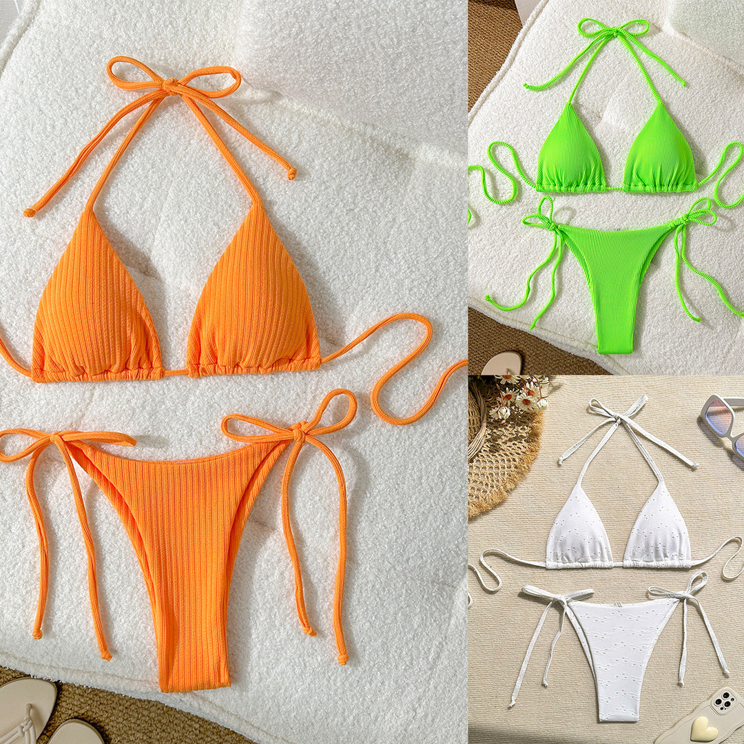 Dame triangel-bikini-sæt med justerbare stropper og ribstruktur Stilla