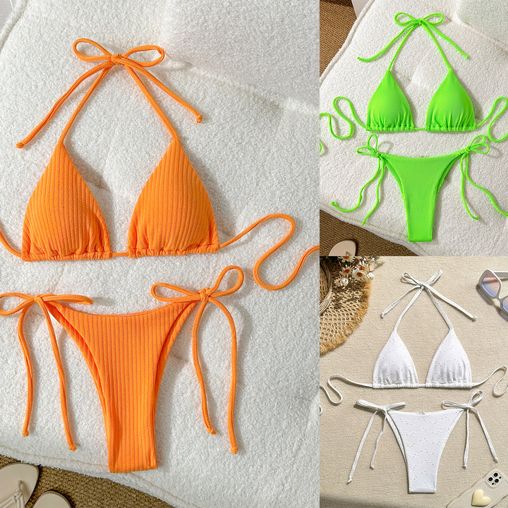Dame triangel-bikini-sæt med justerbare stropper og ribstruktur Stilla