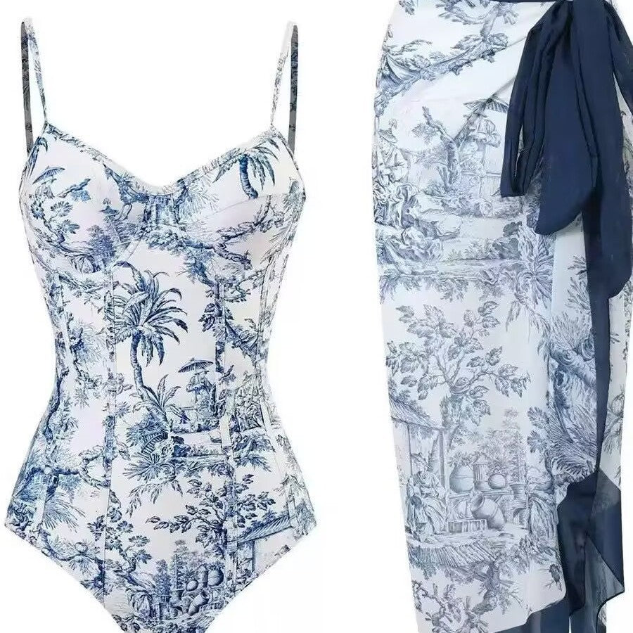 Dame To-delt Badedragt Sæt med elegant Wickelrock og floral tryk Skovae