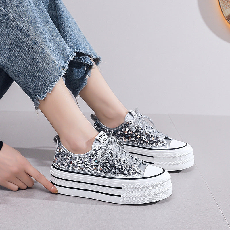 Dame Mode Plateausneakers med glitrende overmateriale Stilla