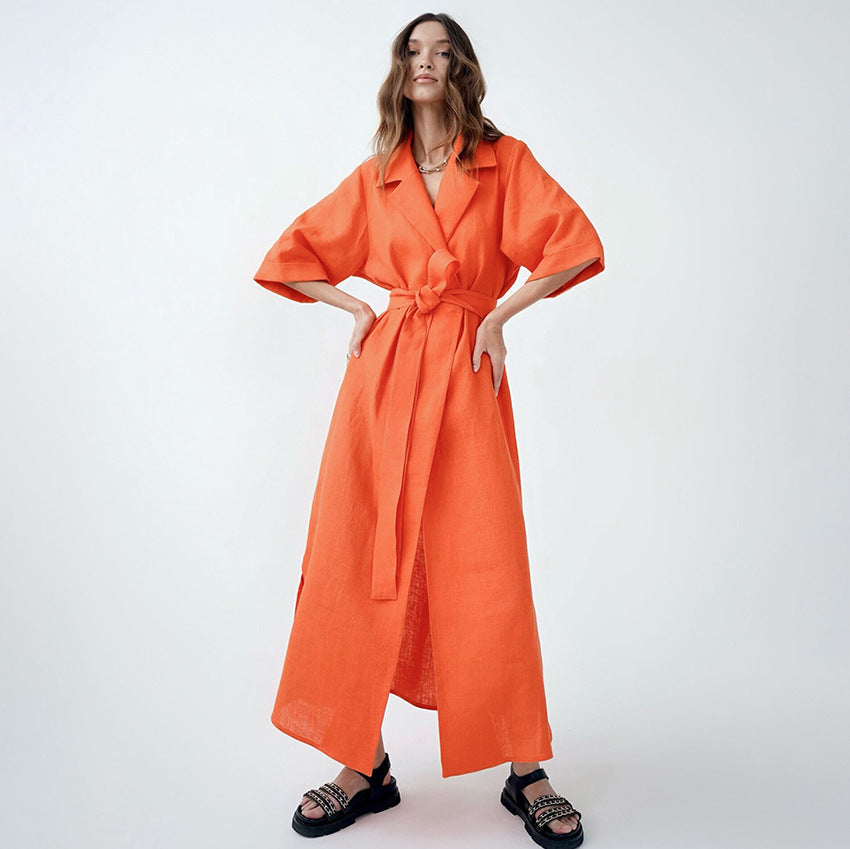 Dame elegant Maxi-kjole med moderne vikkedesign og taljebælte Stilla