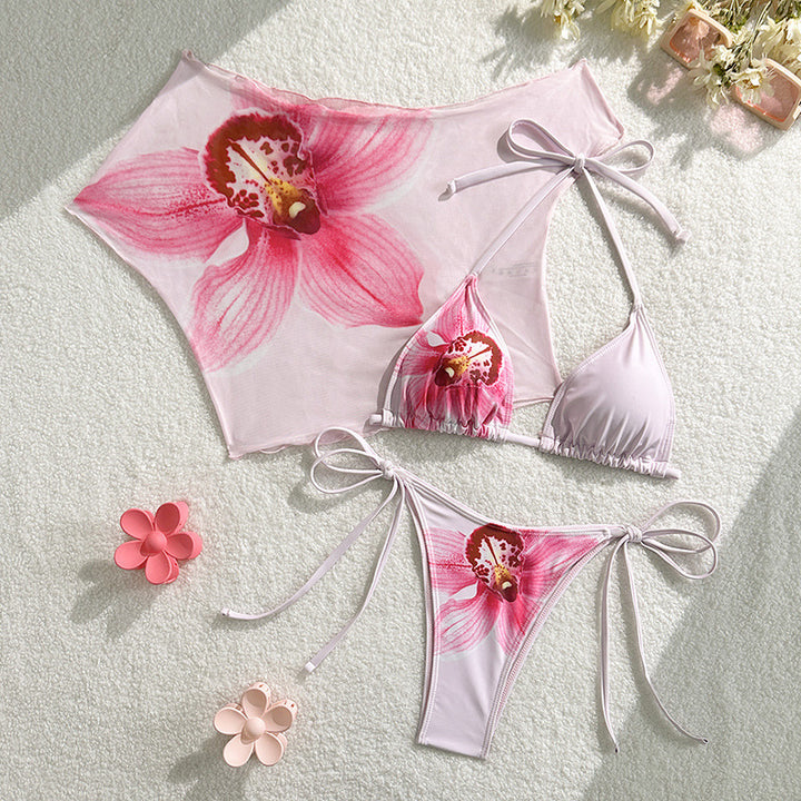 Dame Triangel-Bikini med blomstermotiv og matchende cover-up Skovae