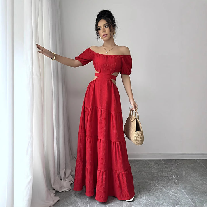 Dame Off-Shoulder Maxikjole med Cut-Outs og voluminøse ærmer Stilla