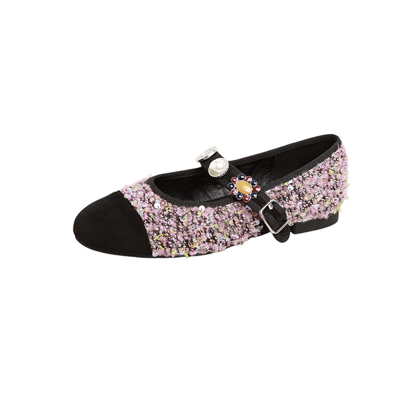 Dame elegante Mary Jane sko med glitrende applikationer Stilla