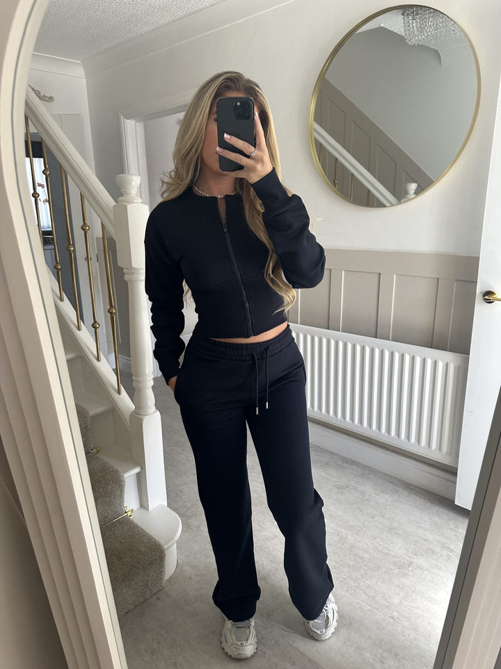 Kvinders afslappede cropped hættetrøje og joggingbukser sæt med elastisk talje Skovae