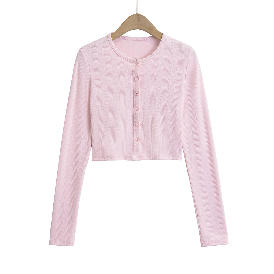 Dame Crop-top med lange ærmer og moderne knaplukning Stilla