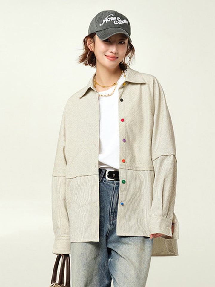 Dame oversized rutet skjorte med fashionable knap detaljer Stilla