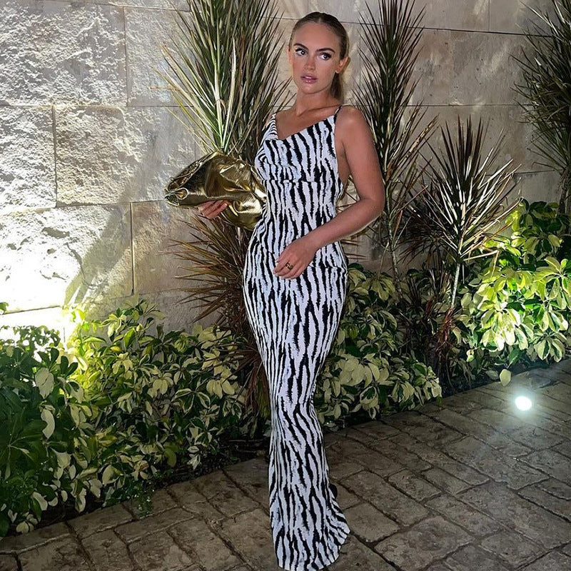Maxikjole med zebra-print til damer Stilla