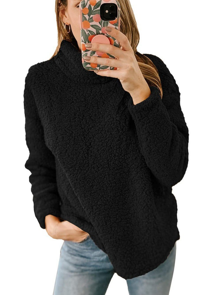 Kvinders hyggelige fleece sweater med høj krave og struktureret overflade Stilla