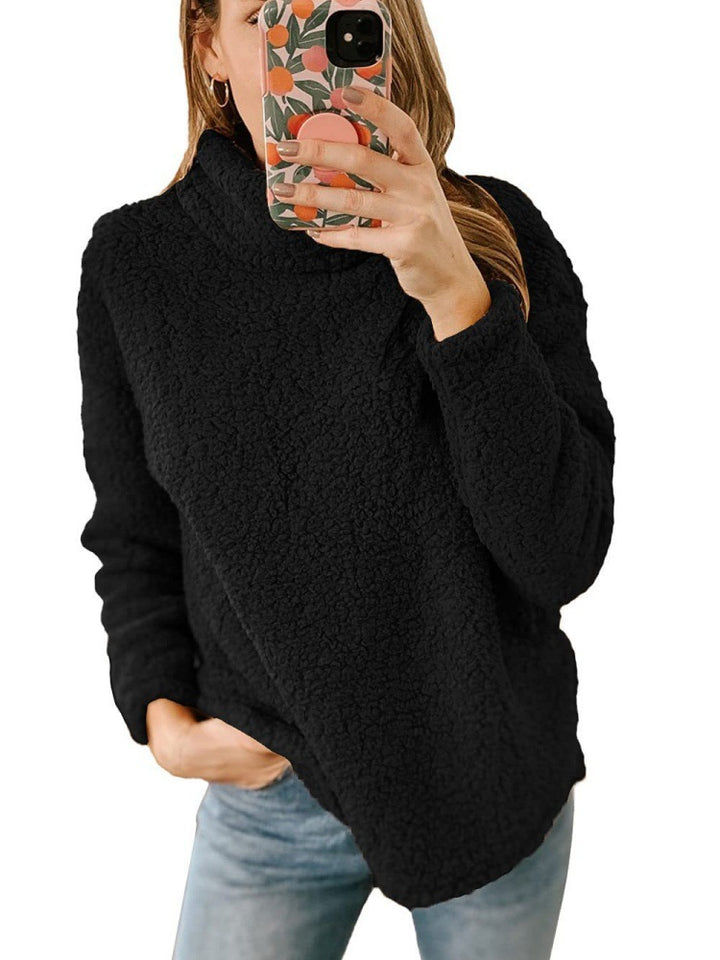 Kvinders hyggelige fleece sweater med høj krave og struktureret overflade Stilla