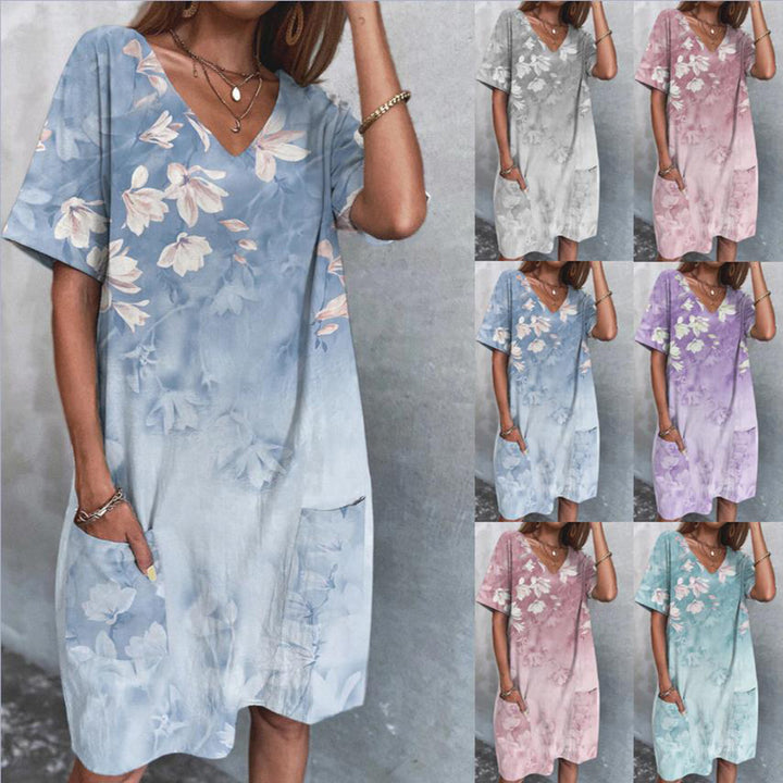 Dame Blomsterprint V-udskæring Sommerkjole Stilla