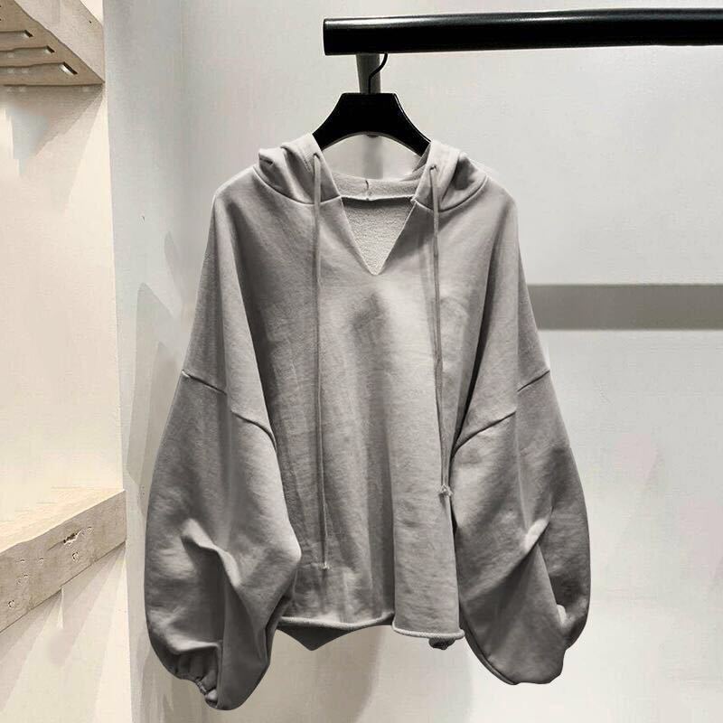 Femme Overstørrelse V-Udskæring Pullover Hoodie med brede ærmer Stilla