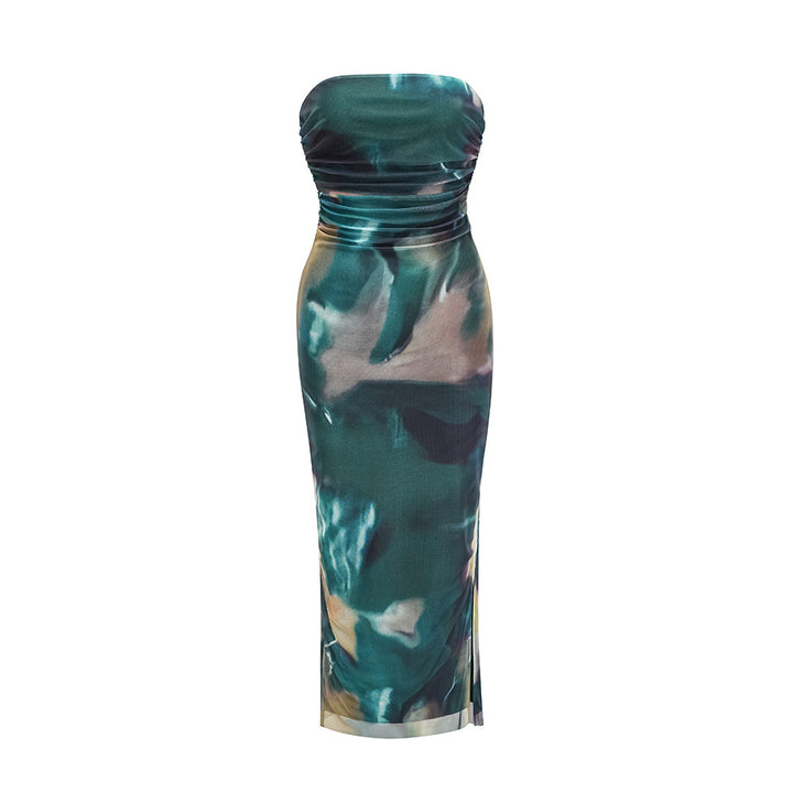 Femme Stroppeløst Midi Kjole med Ombre Design Stilla