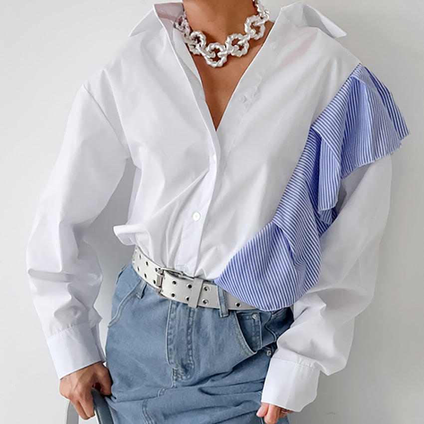 Damebluse med asymmetrisk flæsedesign og moderne snit Stilla